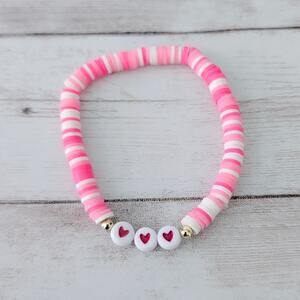 Pink & White Heart Stretch Bracelet